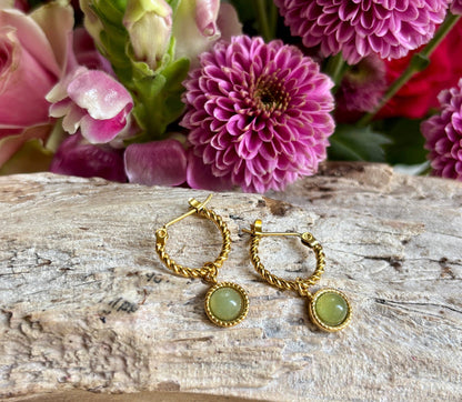 Ocean Ripples - 18ct Gold Plated Aventurine Twisted Hoop Earrings