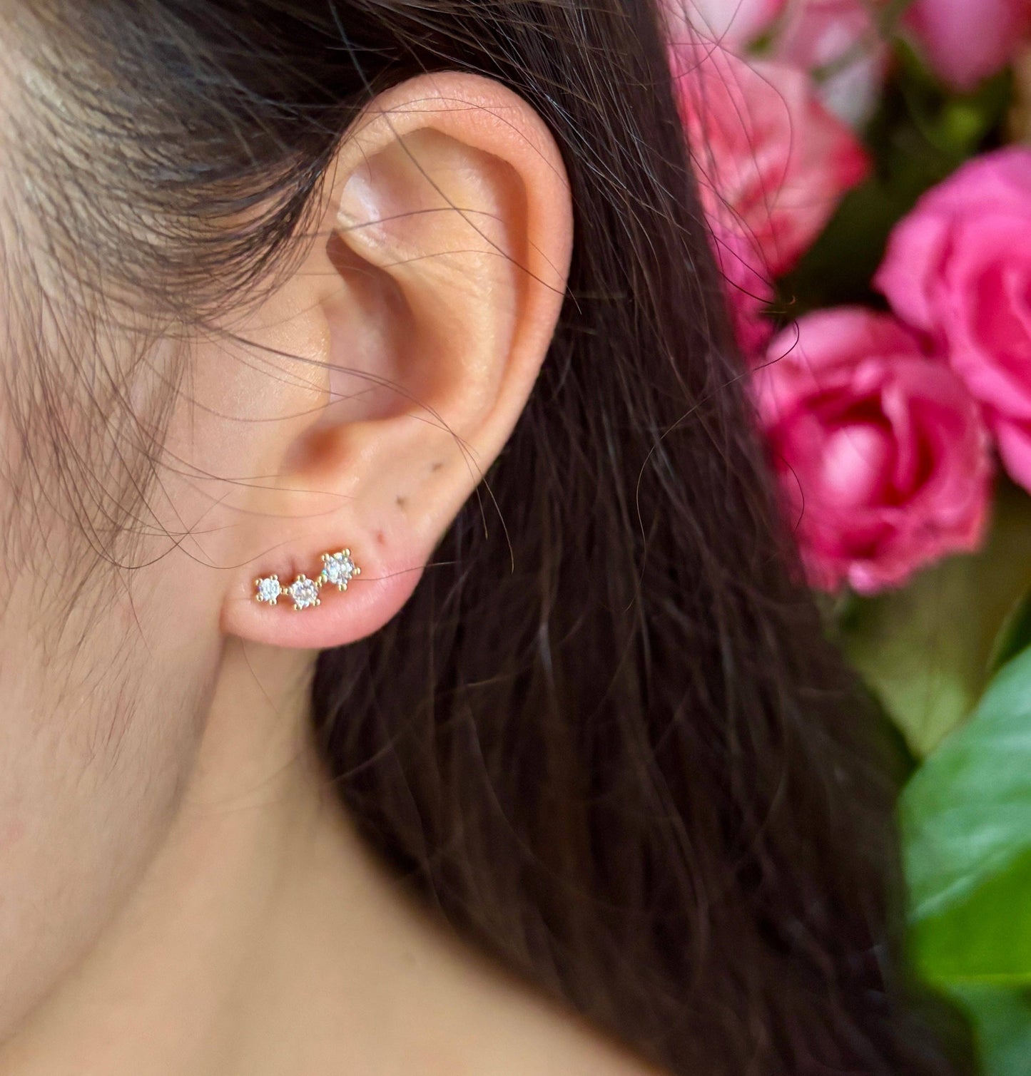 Ocean Ripples - 14ct Gold Plated Cubic Zirconia Star Climber Earrings