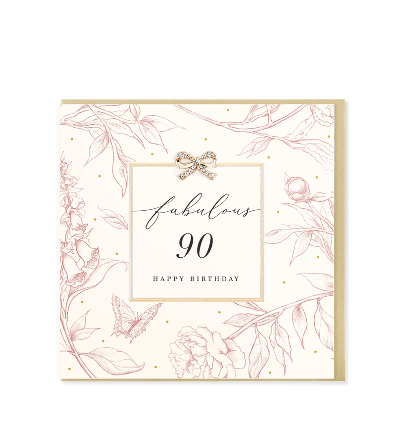 Hearts Designs - Fabulous 90 Happy Birthday, Embellished Greetings Card