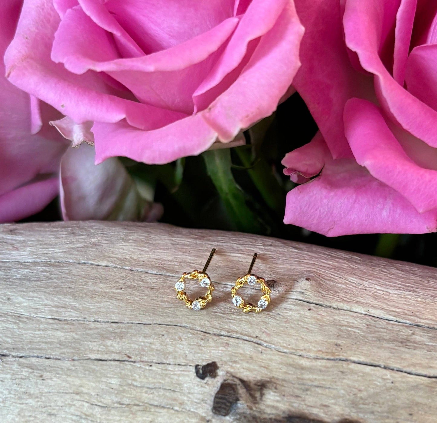 Ocean Ripples - 14ct Gold Plated Cubic Zirconia Wreath Earrings 