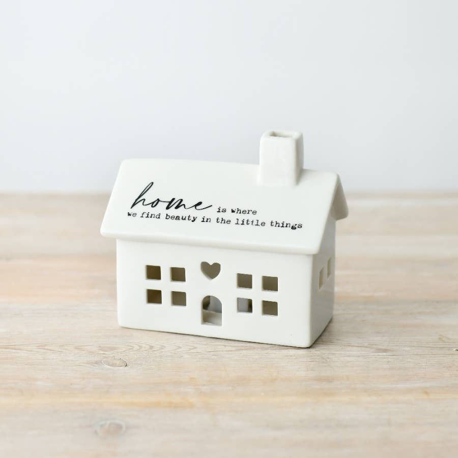 "home is where we find beauty in the little things" ceramic LED house