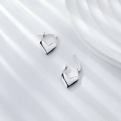 White Leaf - Heart Huggie Earring in Silver