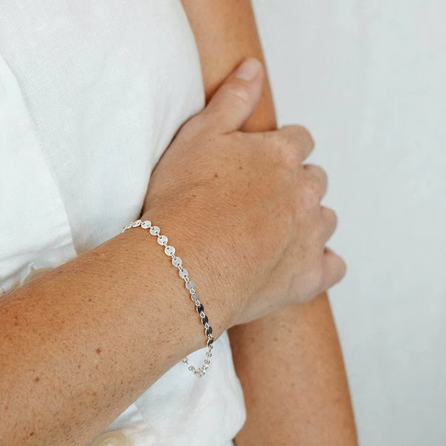 Aria & Avery - Matching Silver Coin Waterproof Bracelet Set of 2