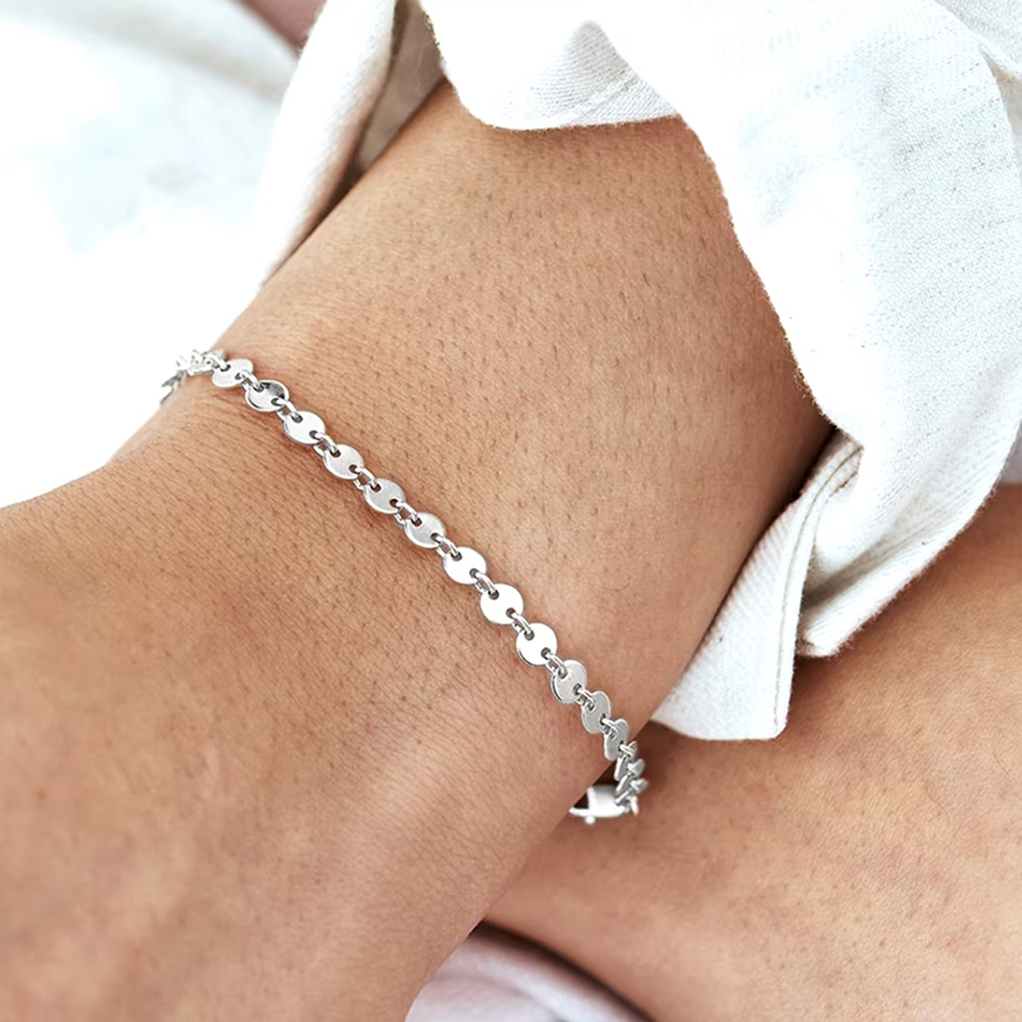 Aria & Avery - Matching Silver Coin Waterproof Bracelet Set of 2