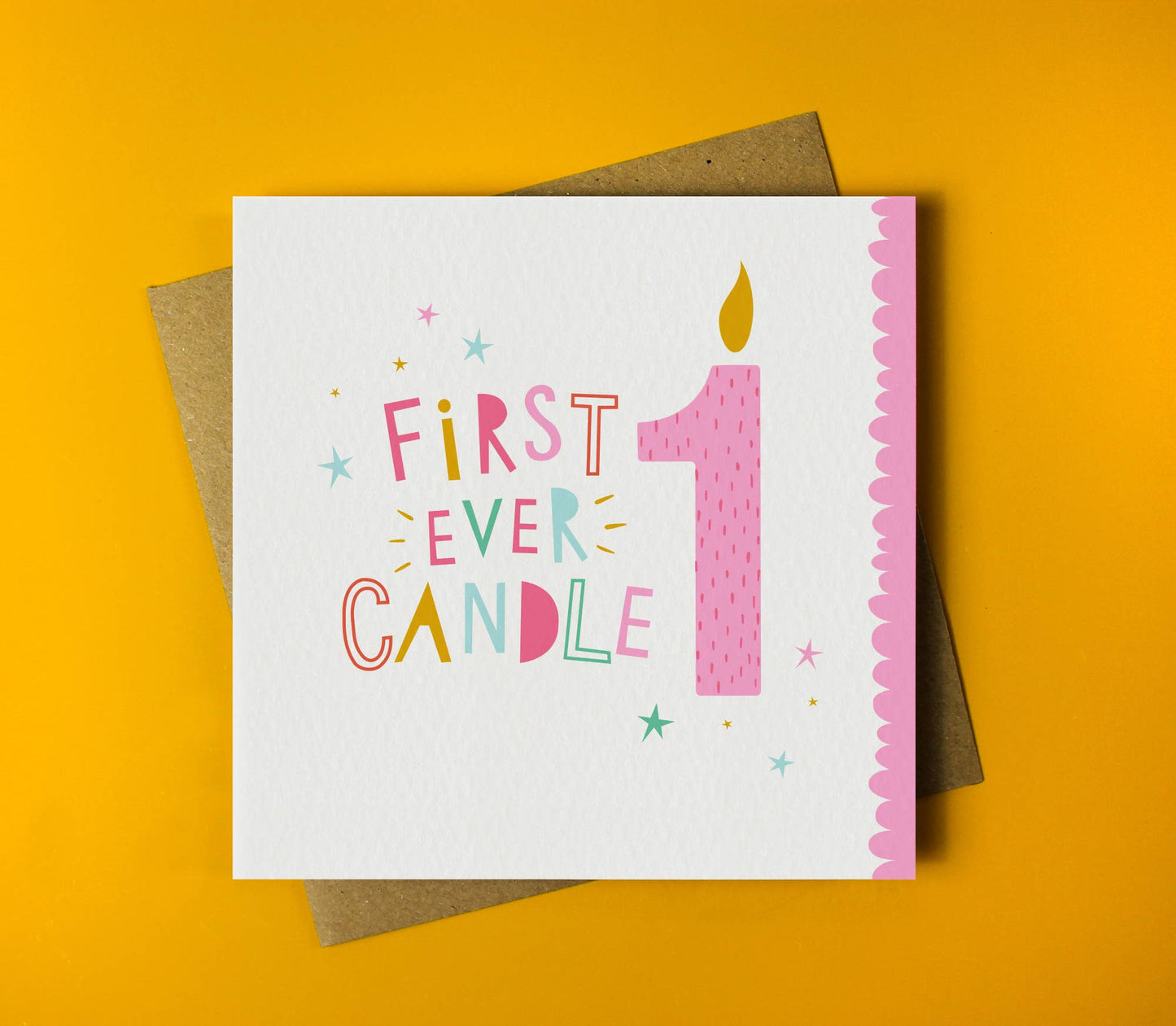Dotty Black - First Ever Candle Birthday Card - Pink