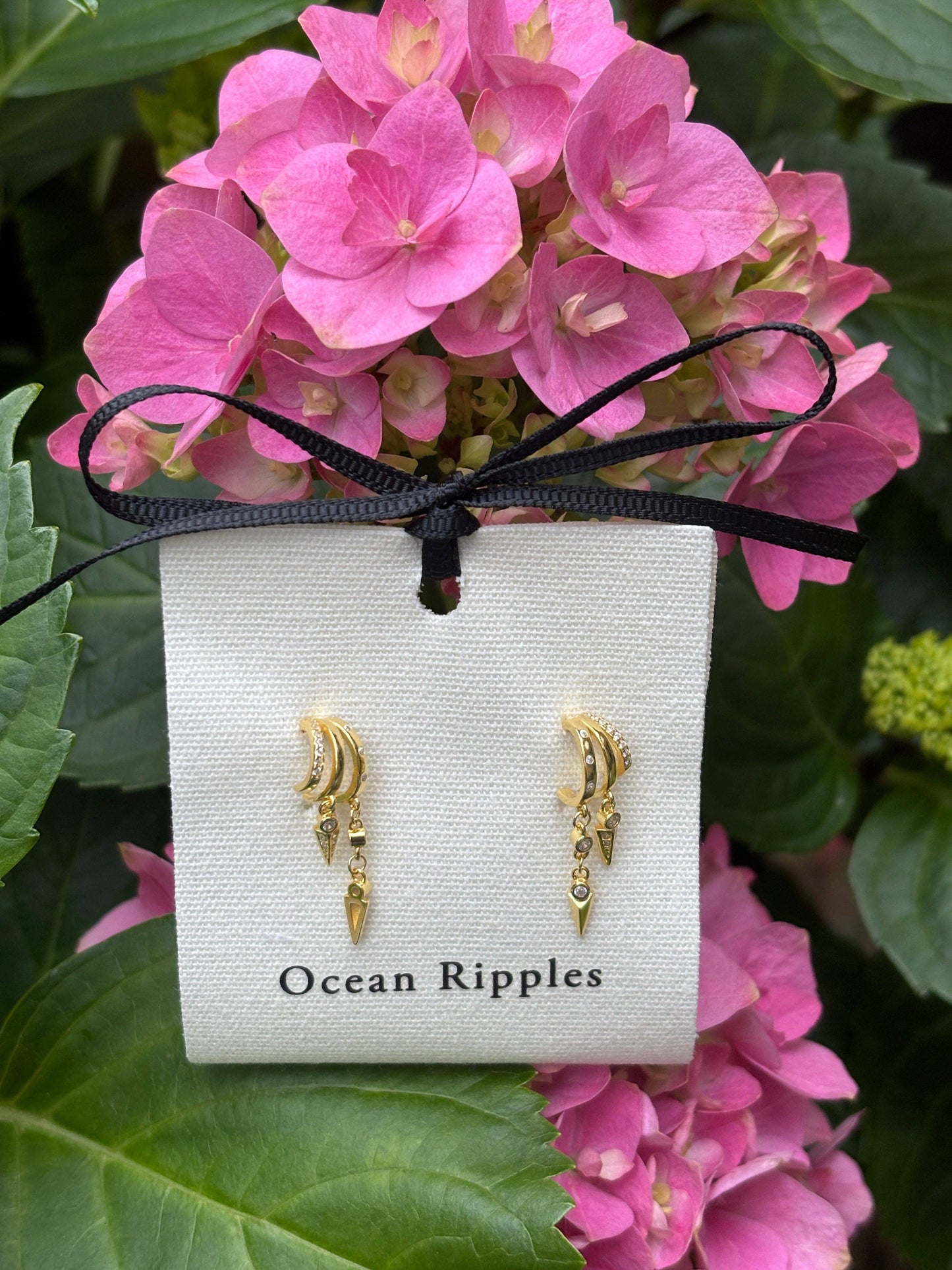 Ocean Ripples - 18ct Gold Plated Vermeil Triple Hoop Dangle Earrings