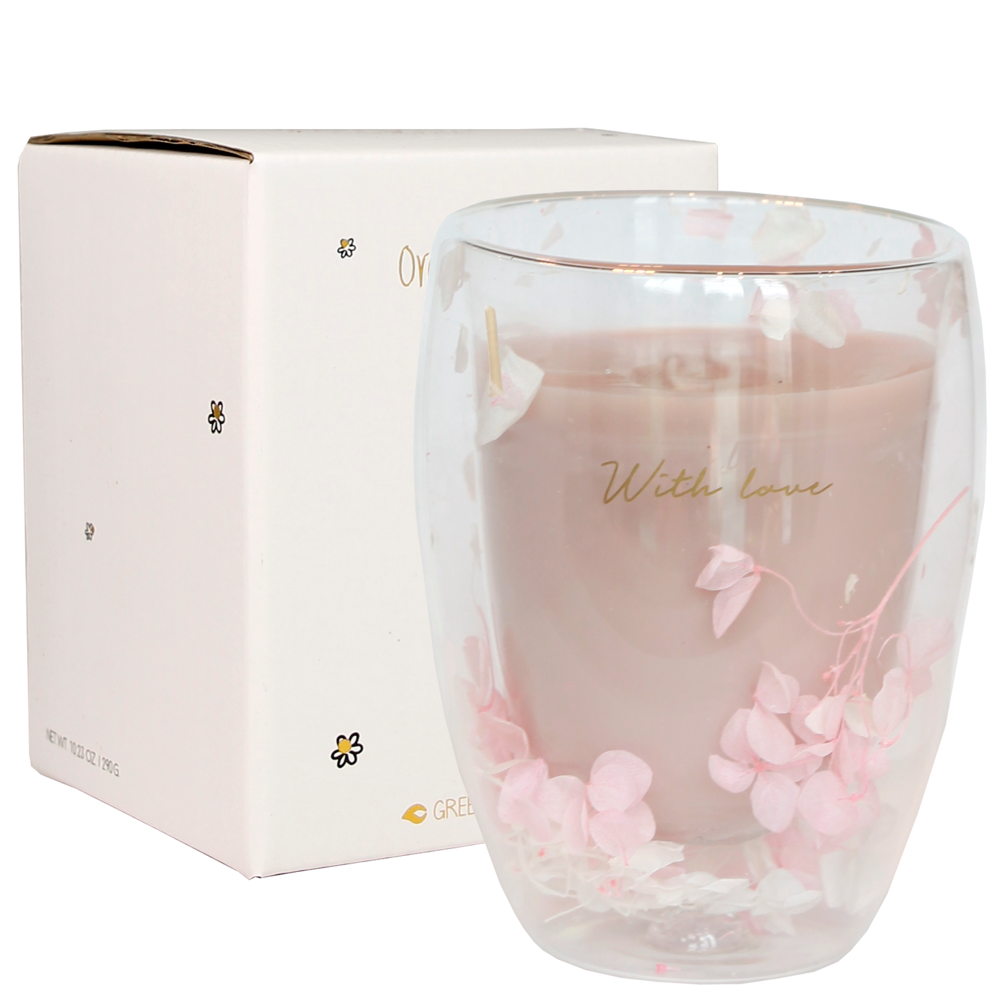 DM Brands Ltd - My Flame Lifestyle Double wall flower candle Pink, white With love - CLEARANCE