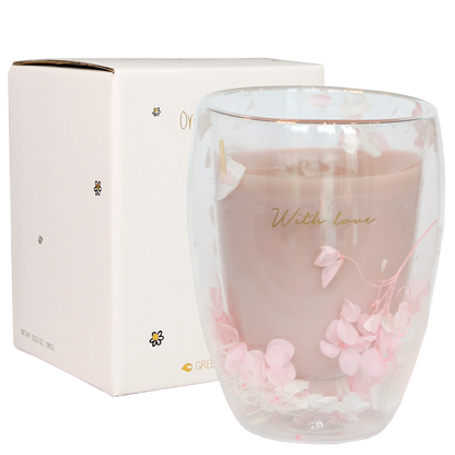 DM Brands Ltd - My Flame Lifestyle Double wall flower candle Pink, white With love - CLEARANCE