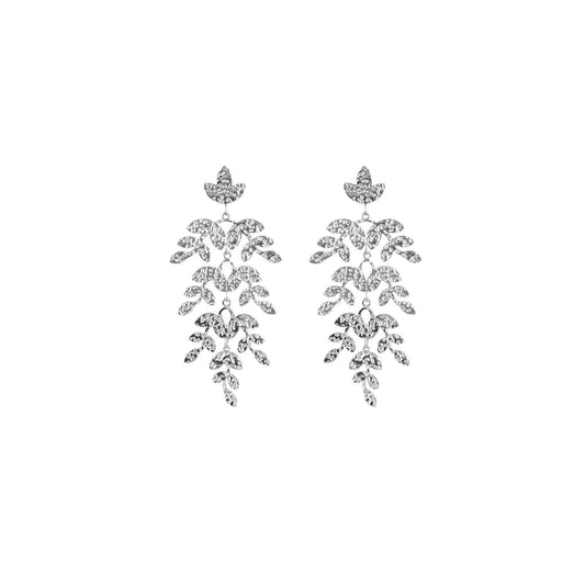 White Leaf - Textured Branches Earring in Silver