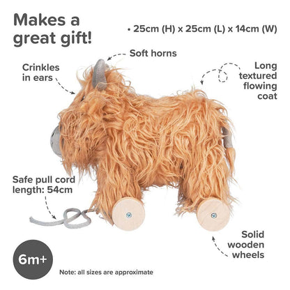 Little Bird Told Me Uk - Hubert Highland Cow Pull Along Toy
