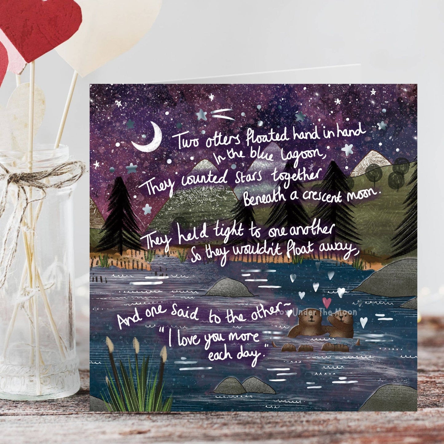 Fox Under The Moon - "Hand In Hand" Foiled Wedding / Anniversary Card