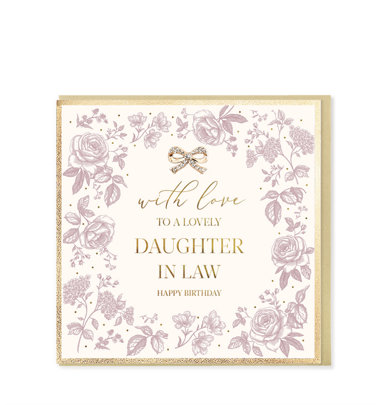 Hearts Designs - Daughter In Law Birthday, Hand Embellished Greetings Card