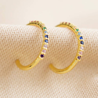 Lisa Angel - Rainbow Crystal Hoop Earrings in Gold