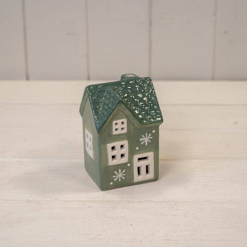 Satchville - Green Ceramic Led House With Double Snowflake Detail