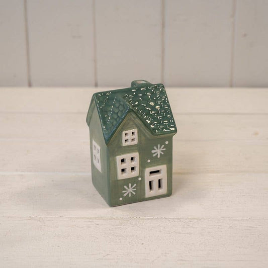 Satchville - Green Ceramic Led House With Double Snowflake Detail