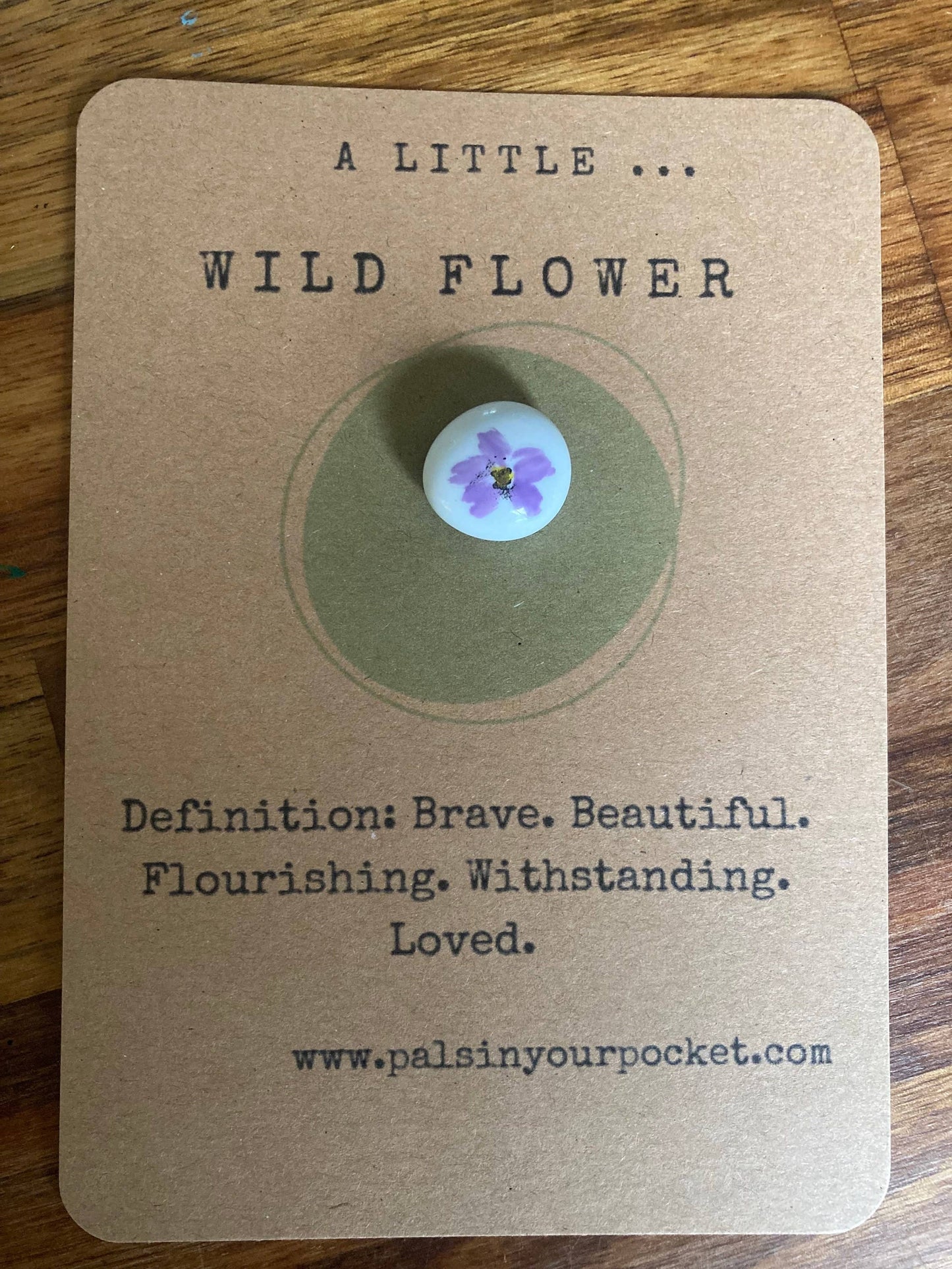 Pals in your Pocket - Personalized Wildflower Pebble With Purple Charm And Quote