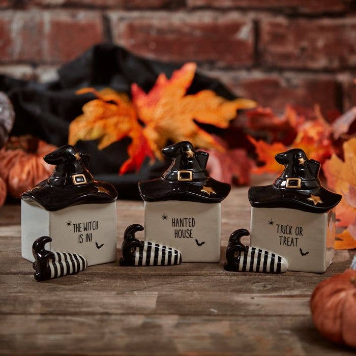 Langs - Halloween Witch House Ornament 3 Asstd Ceramic With 3D Legs+