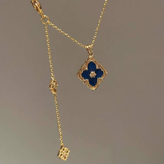 White Leaf - Ornate Diamond Necklace Navy & Gold