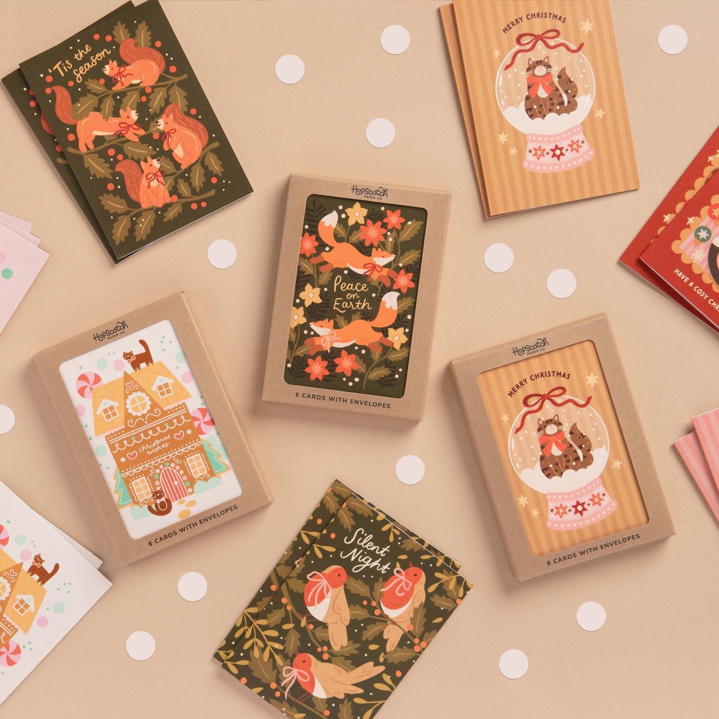 Hopscotch Paper Co. - Christmas Cats, Boxed Christmas Card Packs