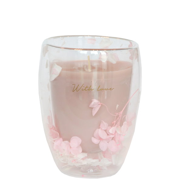 DM Brands Ltd - My Flame Lifestyle Double wall flower candle Pink, white With love - CLEARANCE