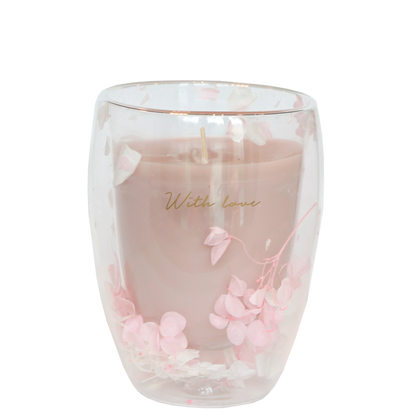 DM Brands Ltd - My Flame Lifestyle Double wall flower candle Pink, white With love - CLEARANCE