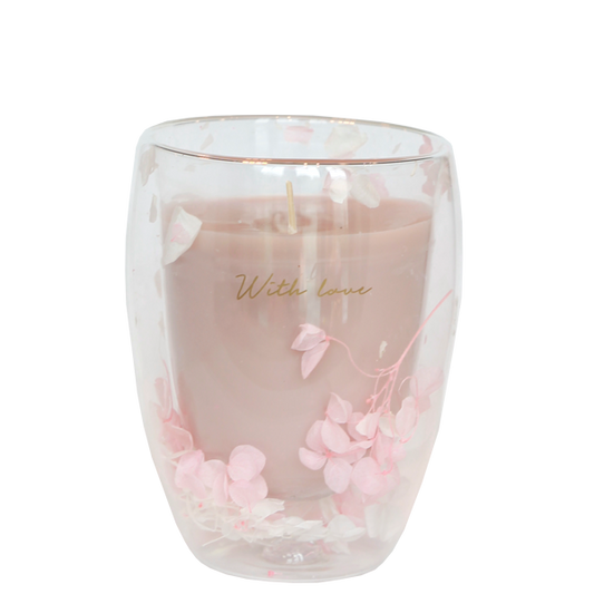 DM Brands Ltd - My Flame Lifestyle Double wall flower candle Pink, white With love - CLEARANCE