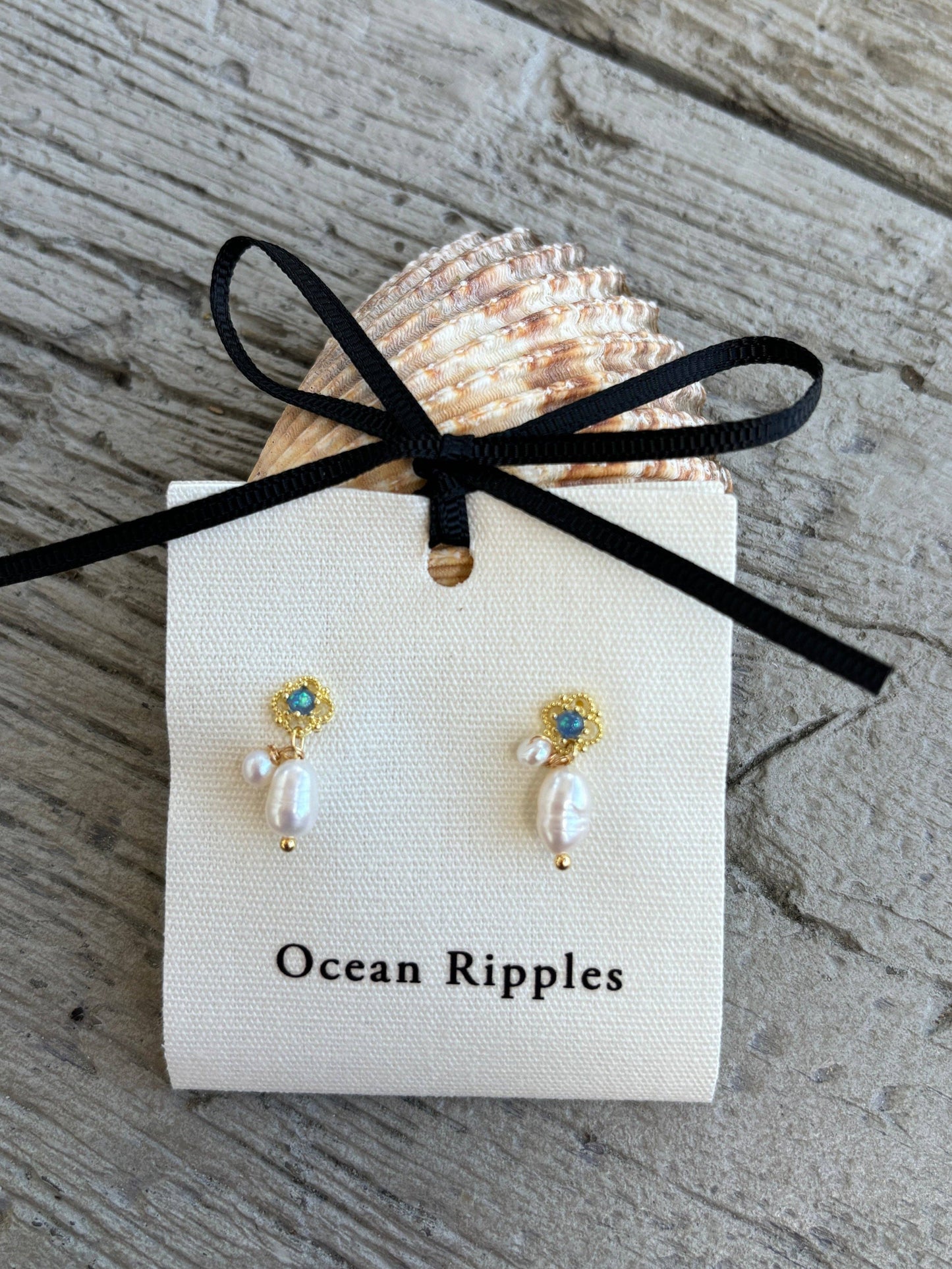 Ocean Ripples - 14ct Gold Plated Double Fresh Water Pearl Drop Earrings