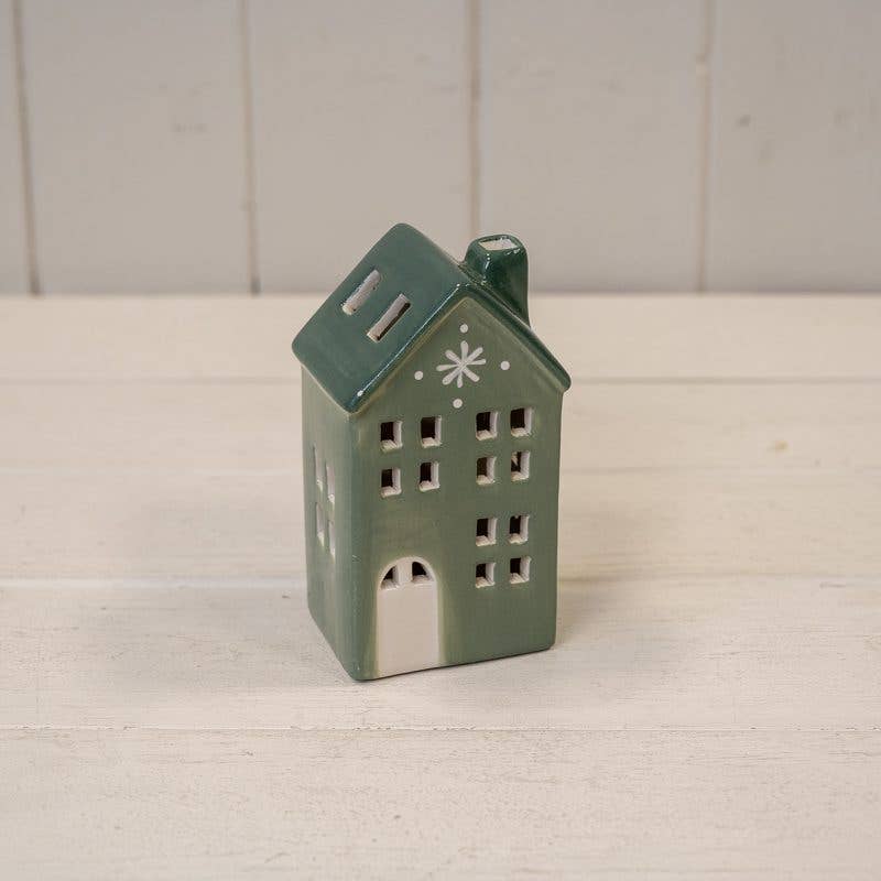 Satchville - Green Ceramic Led House With Single Snowflake