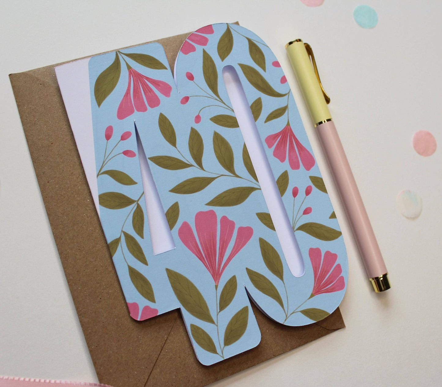 Ellice Owens Designs - 40th Birthday Card for Her – Floral Cutout 40 Card