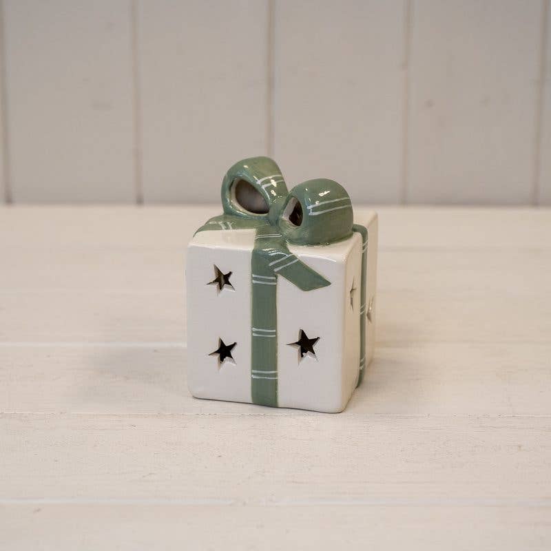 Satchville - White/Green Ceramic Present with LED