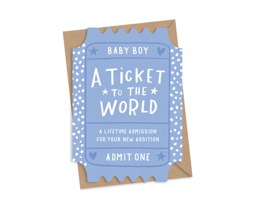 Dotty Black - Ticket To The World Baby Boy Card 