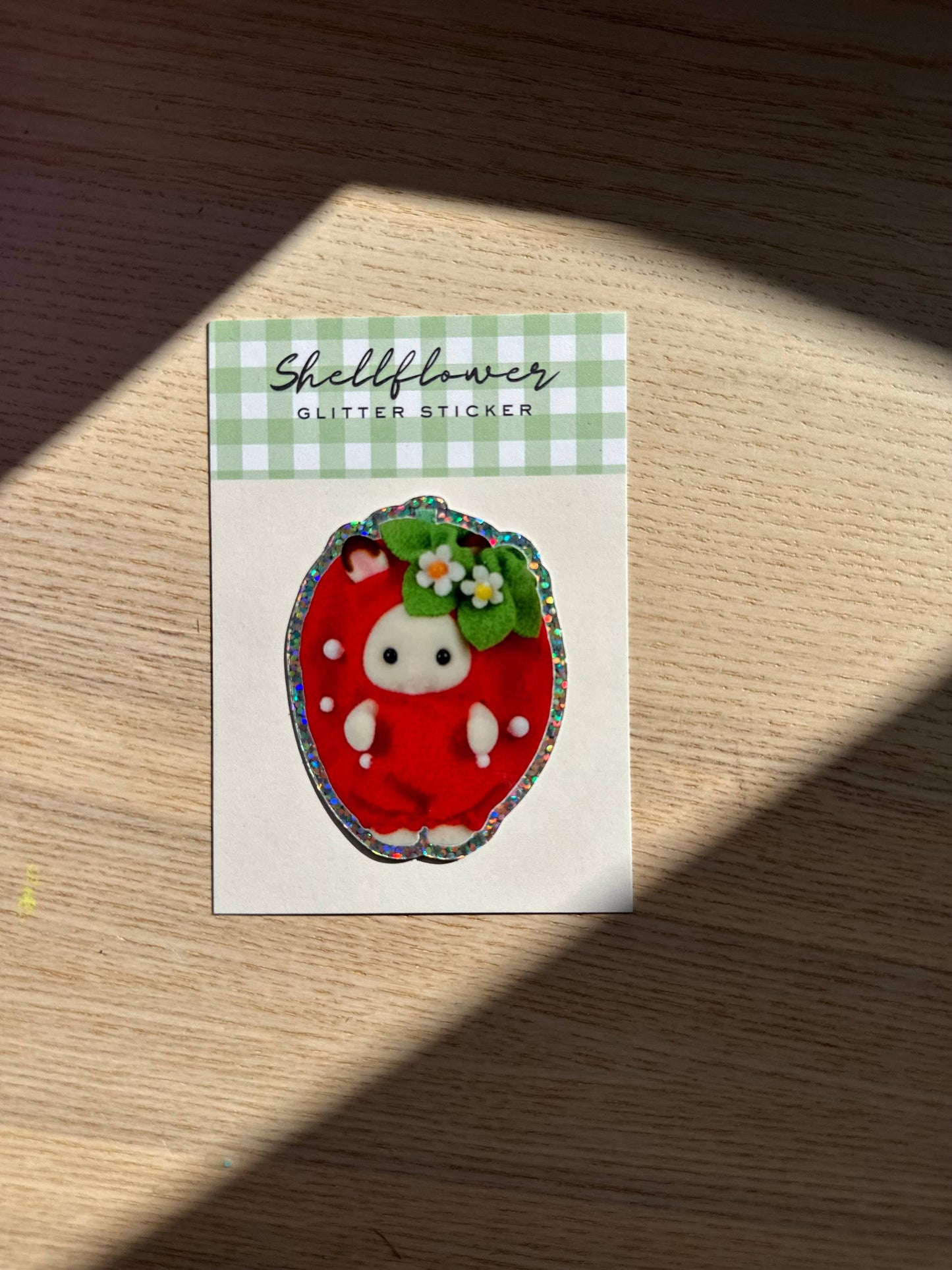 Shellflower - Strawberry Rabbit Glitter Vinyl Sticker 
