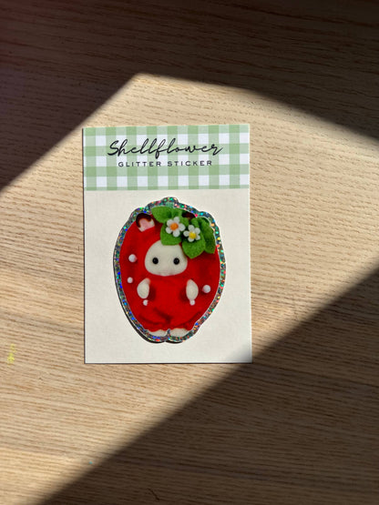Shellflower - Strawberry Rabbit Glitter Vinyl Sticker 
