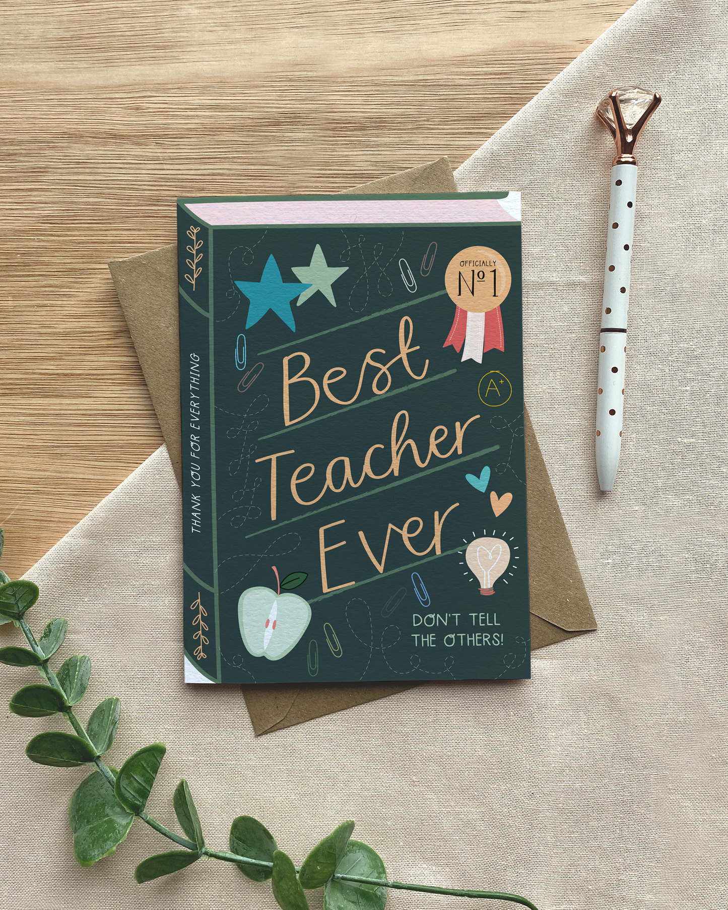 Two For Joy Illustration - Best Teacher Ever – Luxury Book Greeting Card