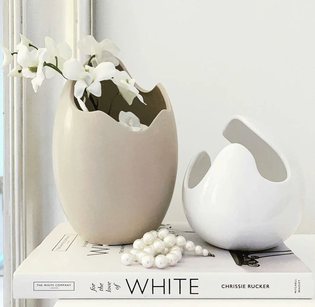 Curved white gloss vase