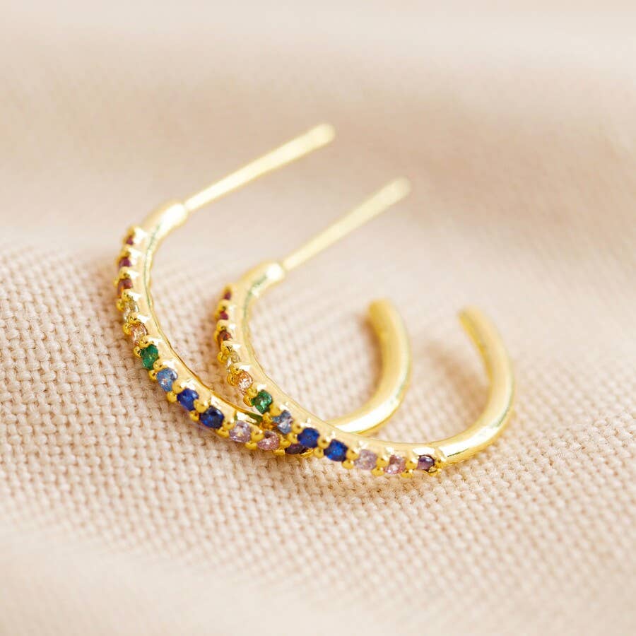 Lisa Angel - Rainbow Crystal Hoop Earrings in Gold