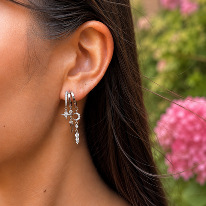 Ocean Ripples - Rhodium Plated Celestial Dangle Earrings
