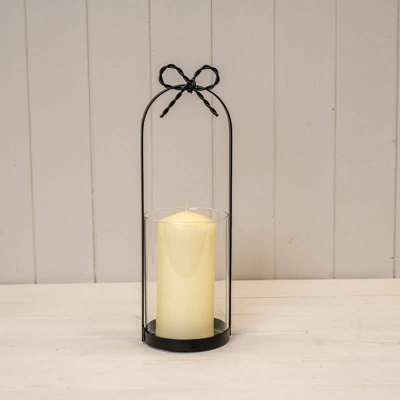 Satchville - Medium Black Metal Candle Holder with Bow
