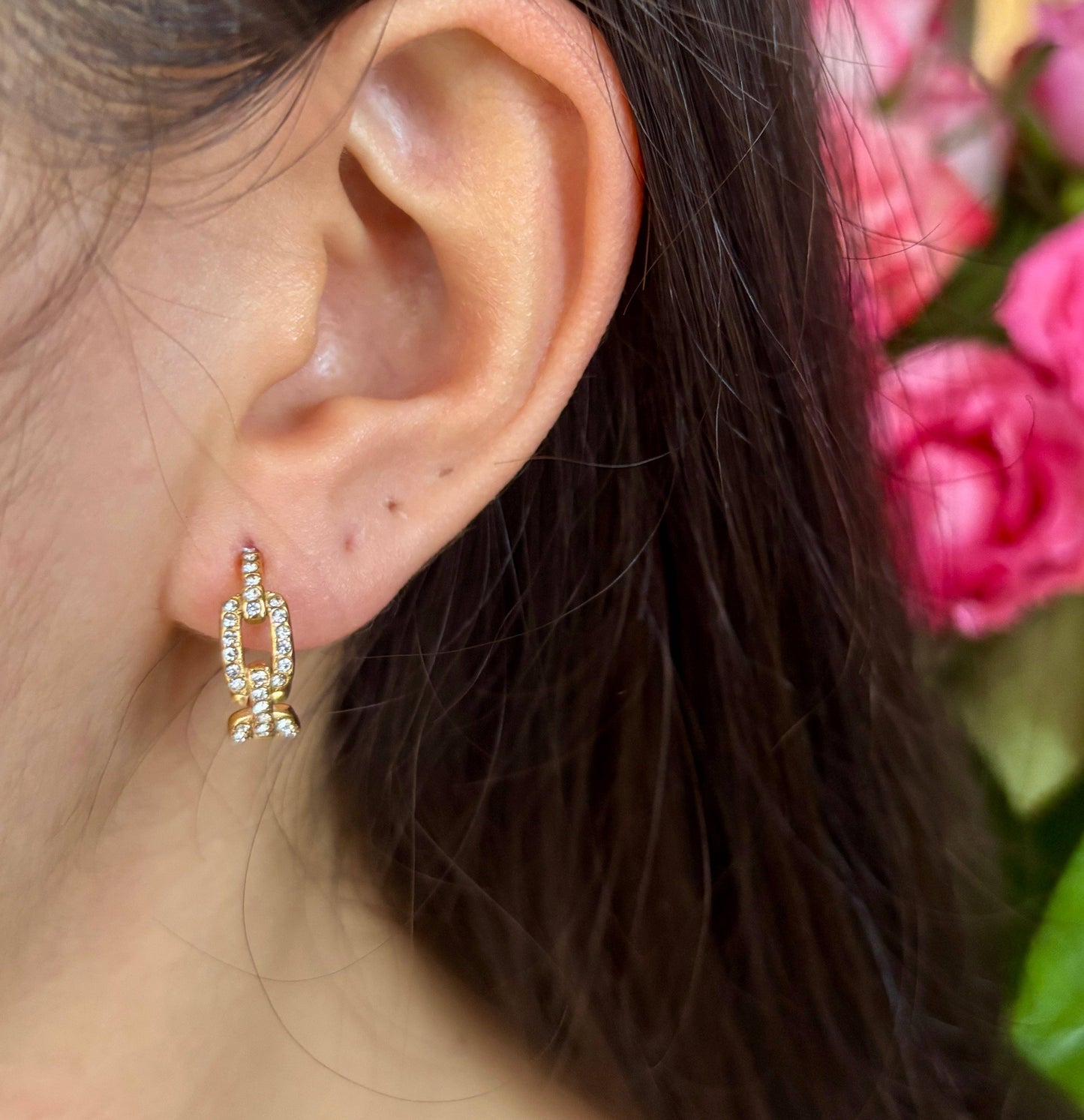 Ocean Ripples - 18ct Gold Plated Cubic Zirconia Link Hoop Earrings