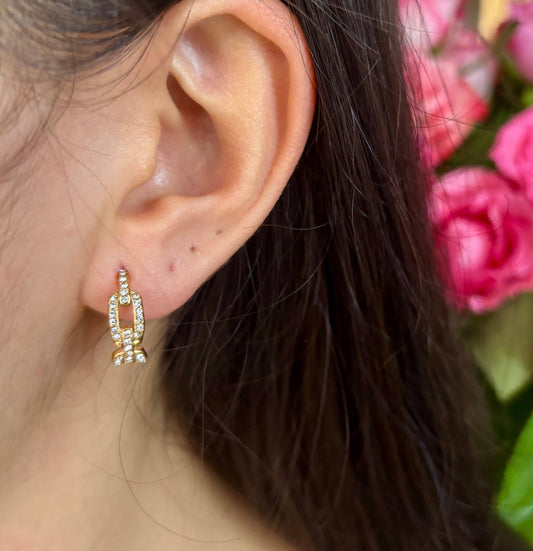 Ocean Ripples - 18ct Gold Plated Cubic Zirconia Link Hoop Earrings