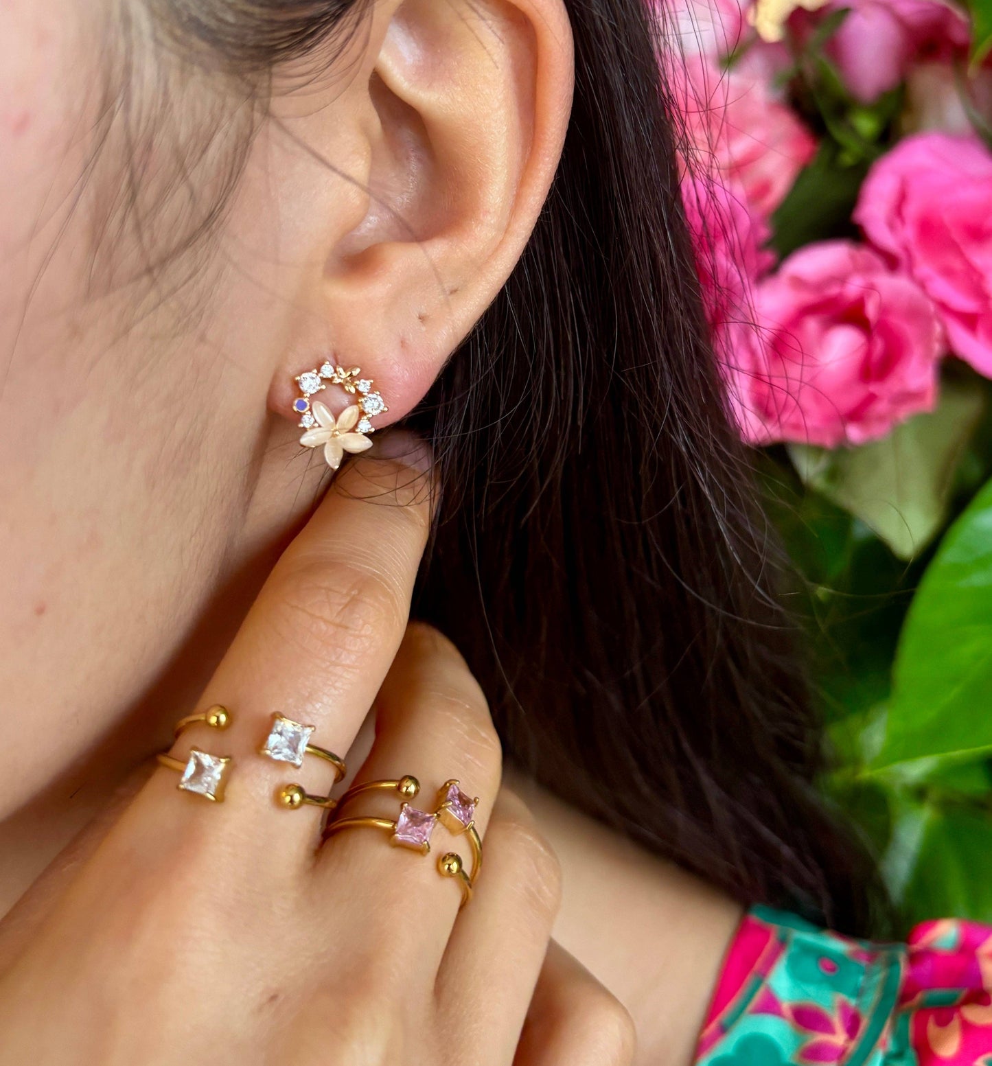 Ocean Ripples - 14ct Gold Plated Flower Wreath Earrings