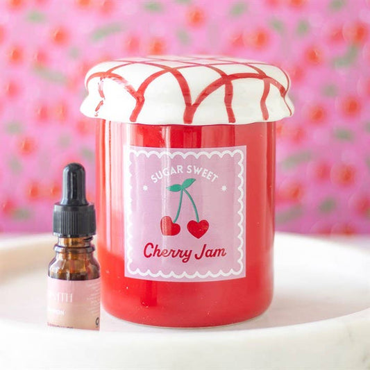Cherry Jam Jar Oil Burner and Wax Warmer - valentines gift, birthday gift, mothers day gift