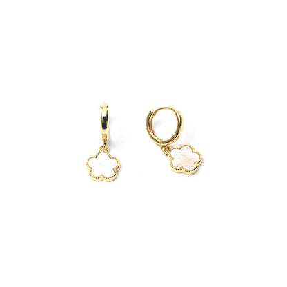 White Leaf - 5 Petal Flower Huggie Earring in Mother of Pearl