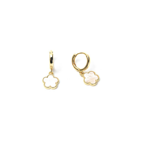 White Leaf - 5 Petal Flower Huggie Earring in Mother of Pearl