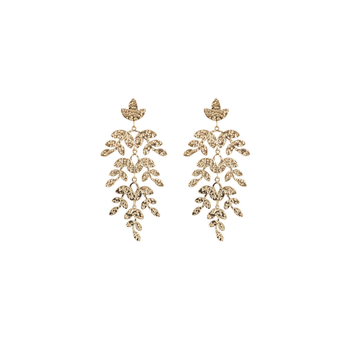 White Leaf - Textured Branches Earring in Gold