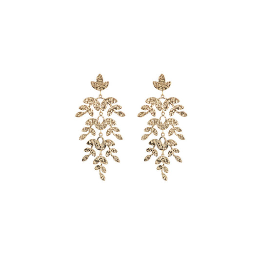White Leaf - Textured Branches Earring in Gold
