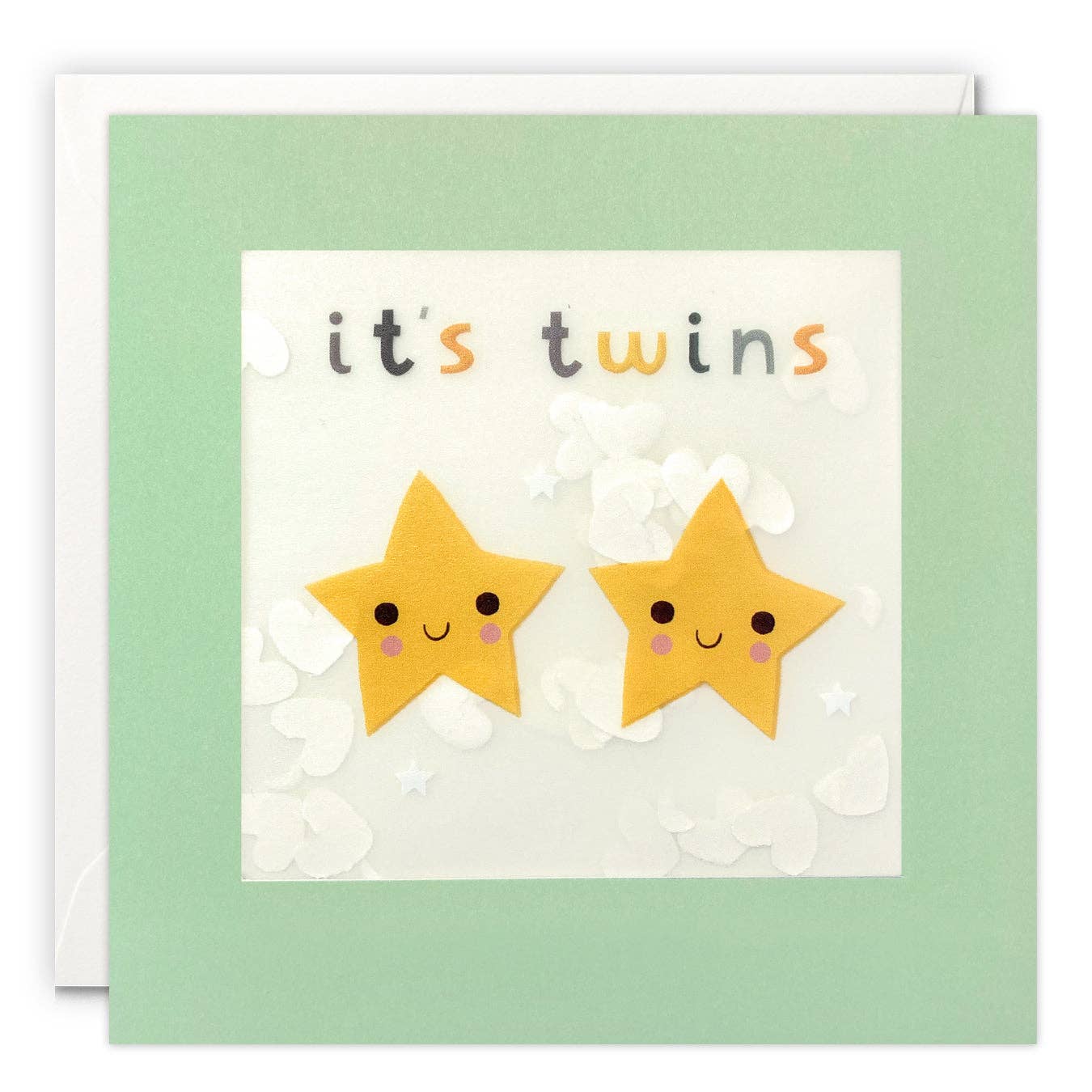James Ellis - It's Twins Stars Confetti New Baby Card - Paper Shakies