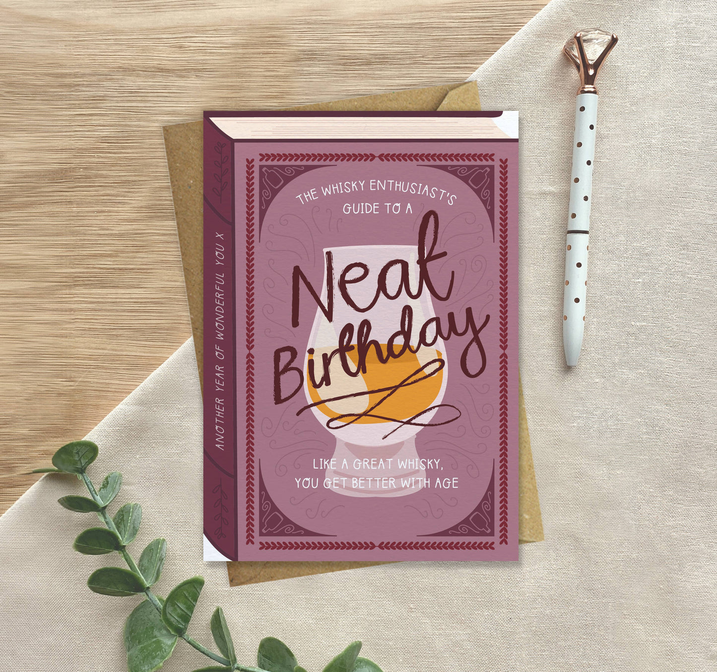 Two For Joy Illustration - Neat Birthday Whisky Enthusiast – Luxury Book Greeting Card