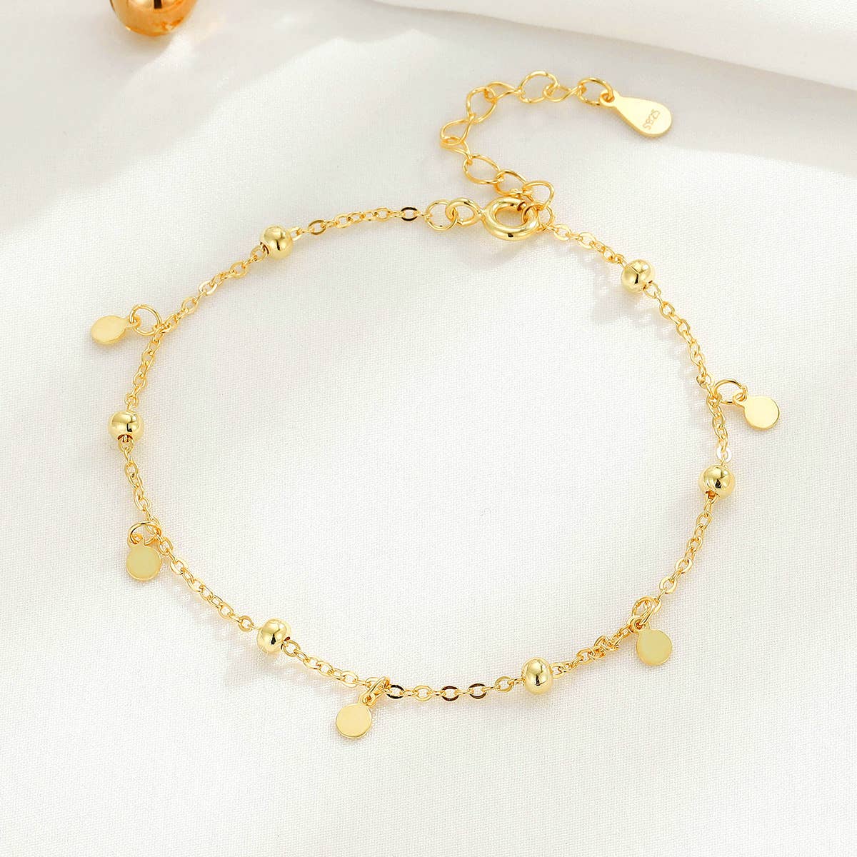 White Leaf - Ball & Disc Bracelet in Gold Plated Sterling Silver