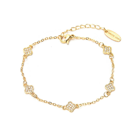 White Leaf - Mini Multi Clover Bracelet in Gold